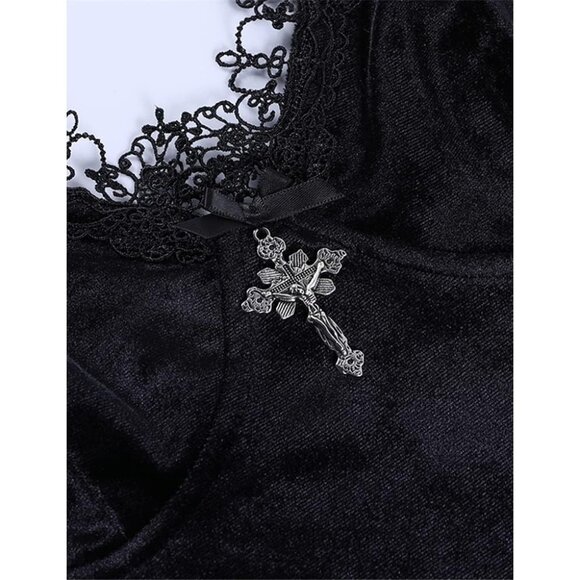 Gothic Clothes Dress Sling Black Lace Draped Bodycon Goth Vintage Dresses - Picture 7 of 7